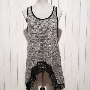 Moon Collection S Tunic Tank Top Black Marled Lace Whimsigoth Edgy Boho Fairy